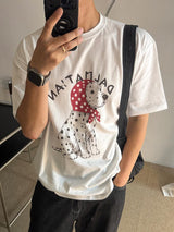 [A-T0230] ダルメシアンイラスト半袖Tシャツ