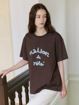 メゾンドローラ エンブロイダリー ルーズフィット Tシャツ ブラウン
