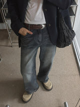 ASCLO Brush Wash Semi Wide Denim Pants (3color)