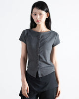 Open Boat Neck T-Shirt Melange Charcoal