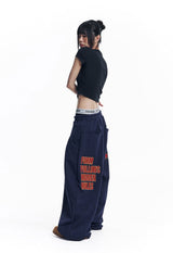 Star Lettering Patch Sweat Pants - Navy