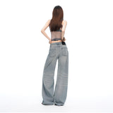 Low-Rise Cat-Whisker Wash Wide-Leg Denim Pants