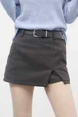 Leani Side Slit Wool Skirt (Belt Set)