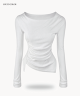 Drape Lip Neck Asym Top - long sleeve (3color)