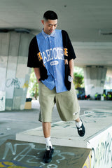 "COLLEGE" RECONSTRUCTED SHIRT COLLAR S/S T-SHIRT