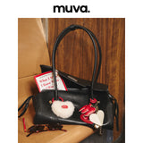 muva. Treasure Pouch, Genuine‑Leather Commuter Tote Bag, Large‑Capacity Zippered Relaxed‑Style Trendy Purse for Women, New Arrival Aug 21