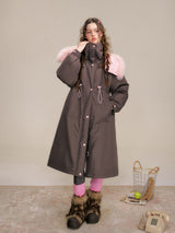 Two-tone Fox Fur Collar Oversized Down Coat