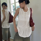 Kitten eyelet strap frill layered sleeveless