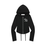 サハラレオパード クロス セットアップ クロップ フード ジップアップ (2Color)