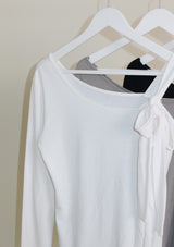 (Napping T-shirt) Euren One Shoulder Ribbon Tie Long-Sleeved Warmer T-Shirt