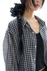Vina sheer check wrinkle shirt