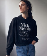 NICOLE NARCISSUS FLOWER CROP SWEATSHIRT_BLACK