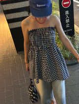 ライトブルースリークウォーターカプリバミューダワイドデニムパンツ
