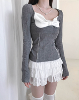 sheer white line heart-neck top