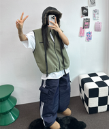 FLEECE LAYERED VEST ZIP UP💚💙🖤🧡4COLOR