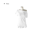 リビー フリル シャーリング オフショルダー ショートスリーブ Tシャツ