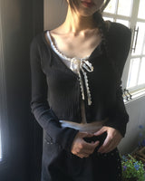 ポネンコットンリブクロップドUネックカーディガン