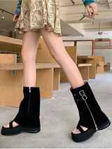FOLD WARMER PLATFORM BELT TWO WAY SANDAL BOOTS (2COLORS!)