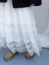 Cloud chiffon frill long skirt