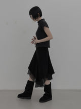Anti-Fur Half-Pola Short-Sleeve Knit