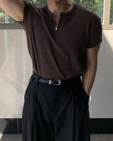 Byna zipper Henley neck short-sleeve knit