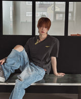 Philo Diagonal Henley Neck Short Sleeve T-shirt