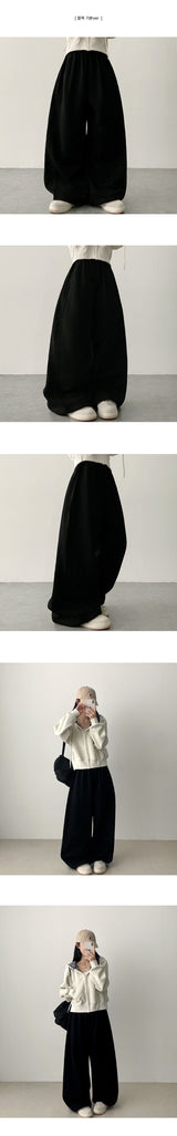 [short, basic, long choice*] high banding side incision コットンワイドパンツ