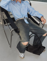 Cross Damage Banding Denim Pants