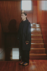 WASHED NYLON HOODED COAT NAVY