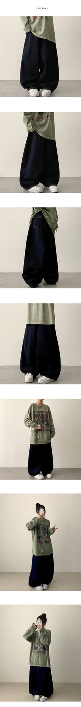[Short & Basic Selection*] Ig バックポケットバルーンフィット 生地デニムワイドパンツ
