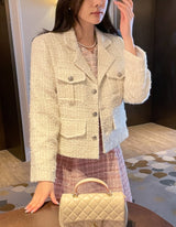 26SS★ Peniel Heart Neck Puff Tweed Flare One Piece