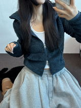 シープファーフリースクロッペンハーフポロネックジップアップ 🧸🩶🤍🖤🩵4カラー