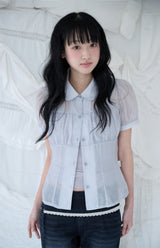 SHIRRING SHEER BLOUSE MISTY BLUE
