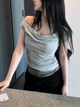 Soft Fit Layered Off-Shoulder Sleeveless
