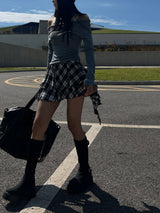 Bohemian uncut frill banding tartan check mini skirt (2 colors)
