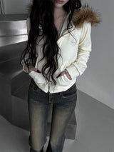 slim fur hood zip-up (fleece-lined / 3color)