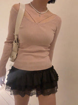 FUZZY V-STRAP KNIT TOP (PINK)