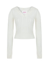 Cable V-Neck Hooded Knit
