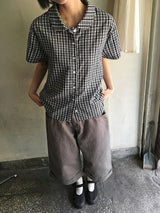 26SS★ [BAONHAUS]クルーネンリネンチェック半袖シャツブラウスlouse