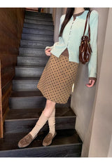 camel brown wool dot midi skirt