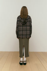 CUT OFF LOOSE-FIT HOODIE SHIRT [BROWN]