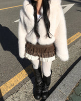 Pumkin check lace mini skirt