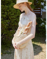 Dahlia Floral Halter Dress Yellow