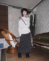 (2color) Flower Fold-Over Banding Long Skirt