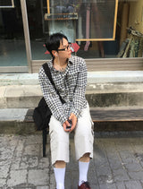 No.1827 GF リネンクロップチェックシャツ