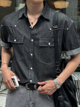 LMN Rivet Western Denim Short-Sleeved Shirt (2 colors)