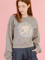 Women's Bear Friends Pigment Smokey Cropped Sweatshirt Light Gray (FCF1TS206W)