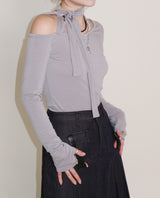 (Napping T-shirt) Euren One Shoulder Ribbon Tie Long-Sleeved Warmer T-Shirt