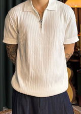 S/S Zip-up ribbed collar short sleeve tee 8COLOR