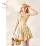 [GirlyFancyClub] Seaside Vacation Dopamine Short Skirt Oil Painting Print Camisole Dress